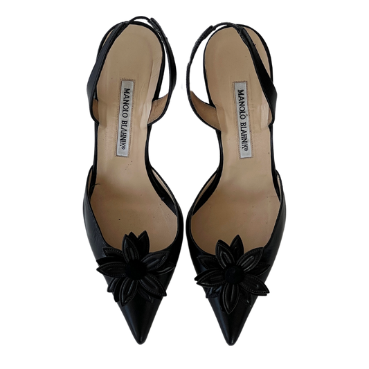 Flower Applique Manolo Blahnik Slingbacks (37.5)