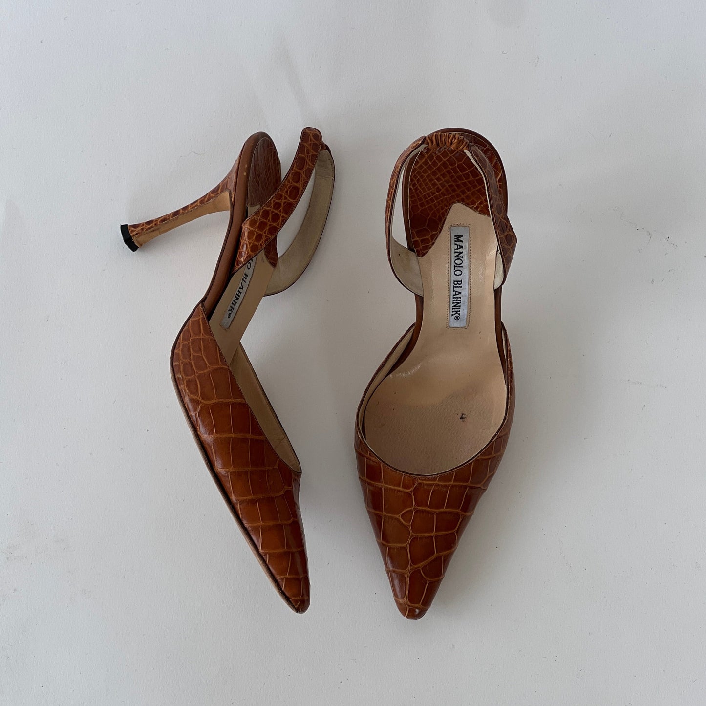 Croc Brown Manolo Blahnik Slingbacks (38.5)